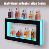Takywep LED Lighted Liquor Bottle Shelf, Square 2-Tier 48 Inch Bar Bottle Display Shelf with Remote & App Control, 16 Colors, Wall Mounted Acrylic Liquor Shelf for Home Commercial Bar Takywep