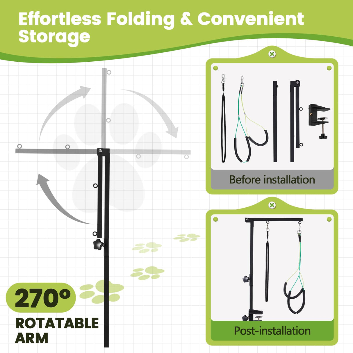 SUNMCCN Dog Grooming Table Arm with Hammock, 35" Adjustable Height Grooming Arm with Clamp and No-Sit Haunch Holders, Suitable for Small & Medium Pets (Grooming Table Not Included) SUNMCCN