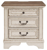 Signature Design by Ashley Realyn French Country 3 Drawer Nightstand with Electrical Outlets & USB Ports, Chipped White Signature Design by Ashley