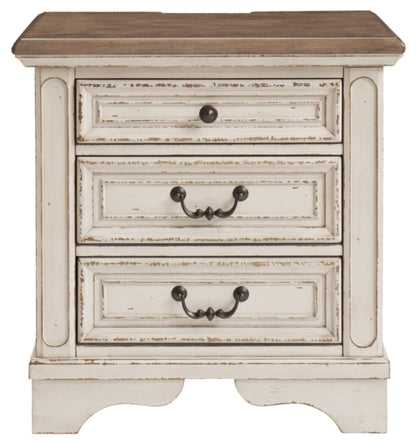 Signature Design by Ashley Realyn French Country 3 Drawer Nightstand with Electrical Outlets & USB Ports, Chipped White - WoodArtSupply