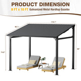 EBE 10' x 8' Hardtop Gazebo, Lean to Gazebos Outdoor Pergola with Galvanized Steel Roof, Wall Mounted Gazebo Pergola, Metal Awning for Patio, Decks, Backyard EBE