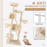 SHA CERLIN 65in Larger Cat Tree Tower Condo for Indoor Kitties/Multi-Level Furniture Activity Center with Wide Base/Cozy Plush Cat Perches/Baskets/Sisal Scratching Posts and Hammock/Beige SHA CERLIN