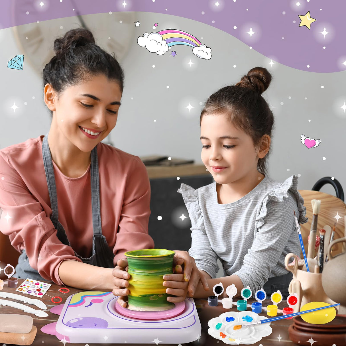 Pottery Wheel for Kids，Art Supplies Arts & Crafts Kit, Crafts Toys for Girls 8-12, Pottery Studio Craft Kit with 4 Pack Air-Dry Clay,Girls Toys Birthday Christmas Gift for Kids Ages 6 7 8 9 10 11 12+ weirtoya