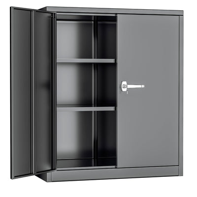 INTERGREAT Metal Cabinet with Lock, Lockable Metal Storage Cabinets with Doors and Shelves for Garage, Black Locking Garage Storage Cabinets 42"×36"×18"