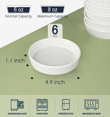 Ramekins 8 oz - Oven Safe Shallow Ramekins for Creme Brulee Dishes- Ceramic Souffle Dishes Quiche Dish Mini Tart Pans for Individual Serving,White Puddings Cups Small Pie Pan Sauce Ramekins Set of 6 KOBIKOBI