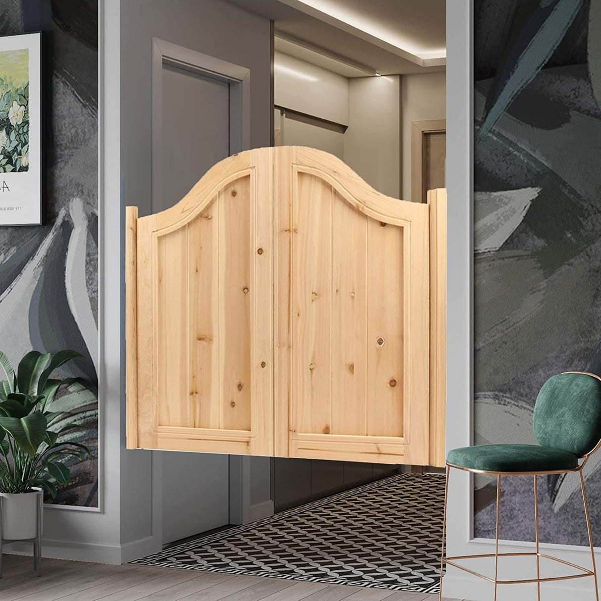 ZARBAILRE Solid Wood Saloon Swing Door 39×39inch, Pre-Sanded Retro Café Swinging Door, Cafe Swinging Doors for Shopping Malls Kitchen Restaurant Partition Parlor Butler Door ZARBAILRE