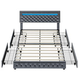 BedsPick Queen Size Bed Frame with LED Lights, Velvet Upholstered Platform Queen Bed Frame with 4 Storage Drawers and Adjustable Headboard, No Box Spring Needed Queen Bedframe, Noise Free, Light Grey BedsPick