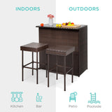 Best Choice Products 3-Piece All-Weather Wicker Bar Table Set for Indoor Outdoor, Kitchen, Patio, Backyard w/ 2 Stools, Glass Tabletop, Storage Shelves - Brown Best Choice Products