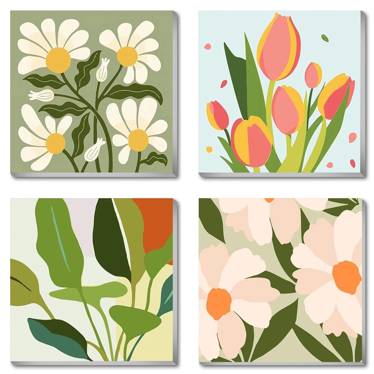 hkejoi 4 Pack Flowers Paint by Numbers Kit for Adults Framed - Small Easy Adult Paint by Numbers Kits, Acrylic Oil Painting Perfect for Home Wall Decor 8X8 Inch hkejoi