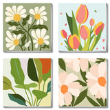 hkejoi 4 Pack Flowers Paint by Numbers Kit for Adults Framed - Small Easy Adult Paint by Numbers Kits, Acrylic Oil Painting Perfect for Home Wall Decor 8X8 Inch hkejoi