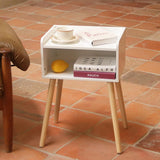 MaxSmeo White Nightstand, Small Bed Side Table for Small Spaces,Mid Century Modern Nightstand End Table with Storage and Solid Wood Legs for Bedroom Living Room(White) MaxSmeo