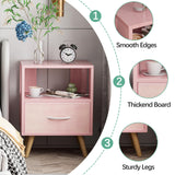 Aenuert Night Stand, Pink Kids Nightstand with Drawer, Nursery Side Table with Open Storage, 2-Tier Modern End Table, Bedside Table for Small Space, Living Room, Bedroom Aenuert