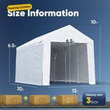 PEAKTOP OUTDOOR 12x20 ft Heavy Duty Carport, Portable Car Canopy, Garage Tent, Boat Shelter with Reinforced Triangular Beams and Ground Bar, Removable Sidewall & Zipper Doors, White PEAKTOP OUTDOOR