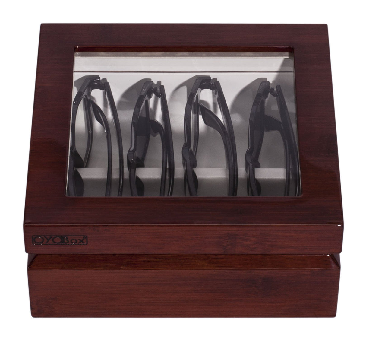 OYOBox Mini Luxury Eyewear Organizer, Wood Display Box for Glasses + Sunglasses, Mahogany OYOBox