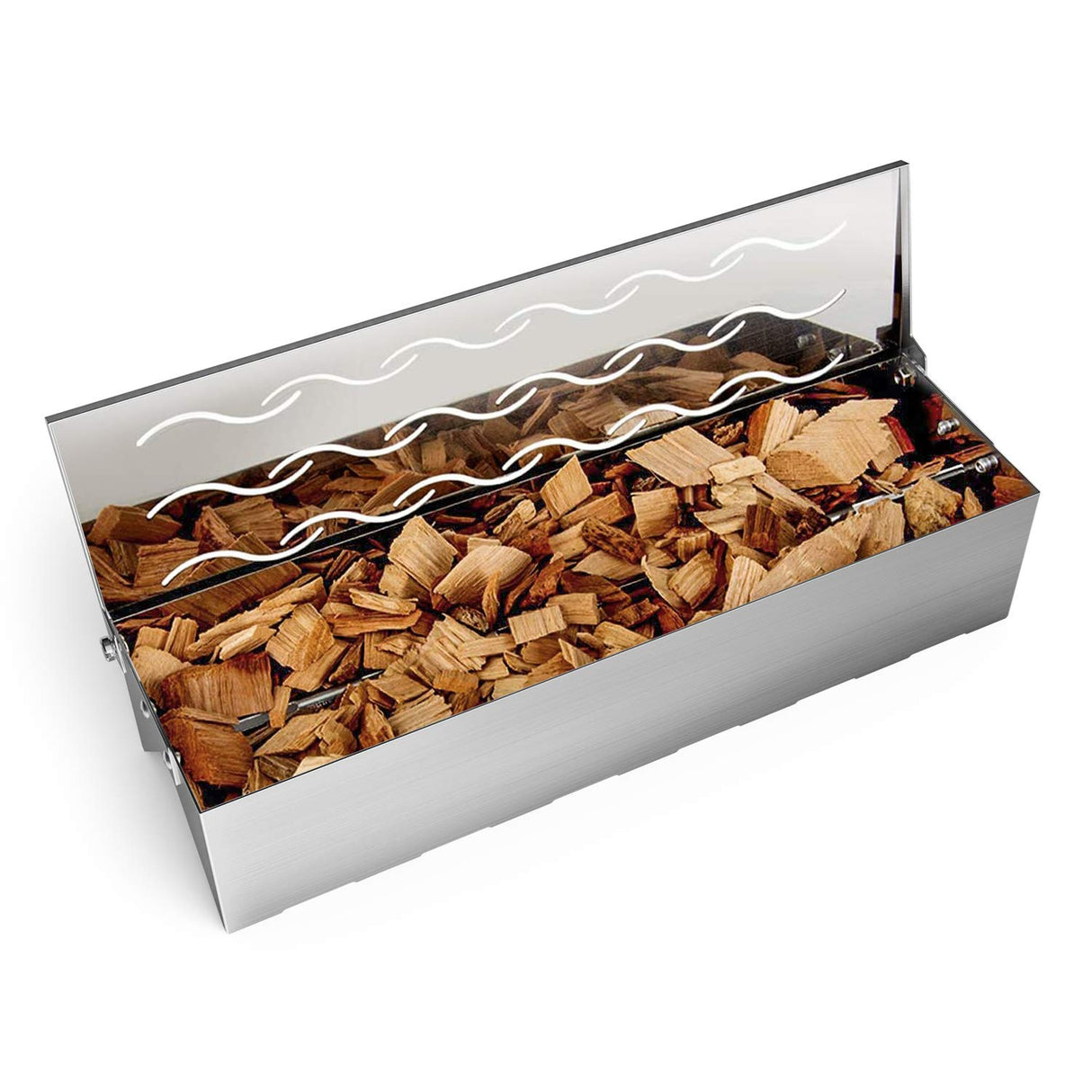 Skyflame Wood Chip Smoker Box, Stainless Steel Double V-shape BBQ Smoke Box with Hinged Lid for Charcoal & Propane Gas Grill, 12.5"(L) x 3.3"(W) x 2.5"(H), U.S. Design Patent Skyflame