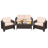 Homall 4 Pieces Patio Furniture Sets Rattan Chair Wicker Conversation Sofa Set, Outdoor Indoor Backyard Porch Garden Poolside Balcony Use (Beige) Homall