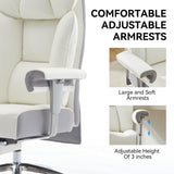 Efomao Big and Tall Office Chair 450lbs, Ergonomic Office Chair, Executive Office Chair for Heavy People, Computer Chair with Foot Rest, High Back Office Chair, PU Leather White Office Chair Efomao