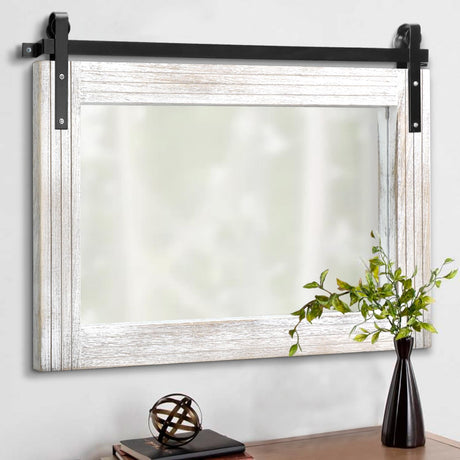 AAZZKANG Large Barn Door Mirror with Wood Framed Rectangle Mirrors for Wall Bathroom Vanity Mirror Decorative for Bedroom Farmhouse Entryway Horizontal 18"x26" AAZZKANG