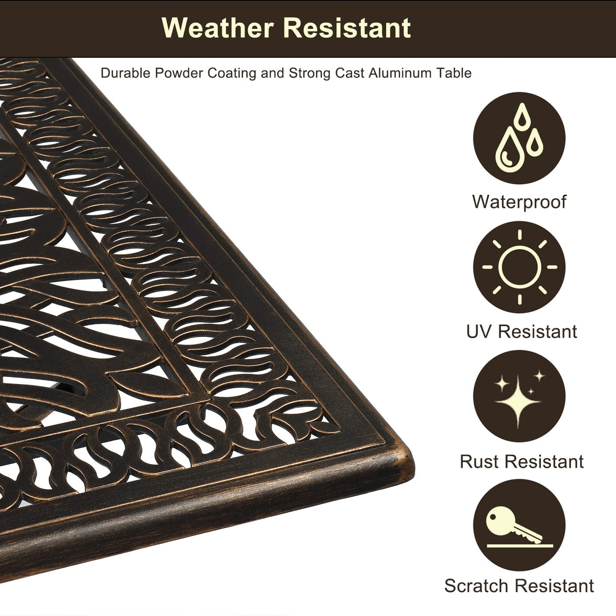 VINGLI 5 Pieces Outdoor Patio Dining Set, Cast Aluminium Patio Furniture Set with 4 Chairs and 1 Umbrella Table for Yard, Garden, Porch and Poolside, Bronze VINGLI