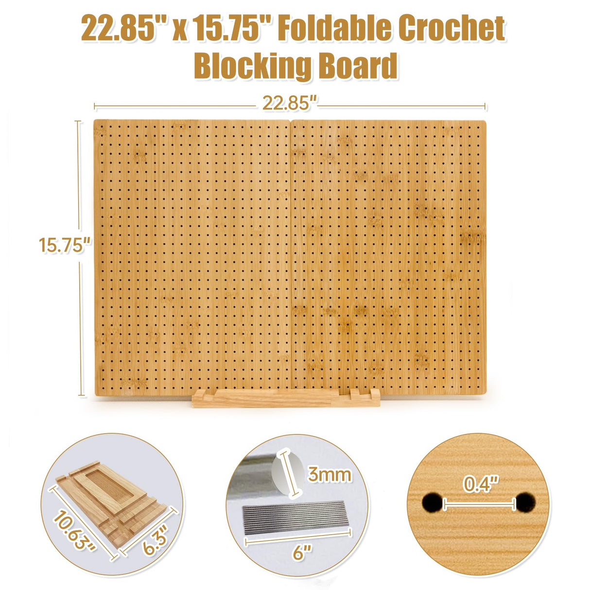 23.6" x 15.8" Granny Square Blocking Board Foldable, Bamboo Blocking Boards for Crochet Projects with Pegs, Blocking Boards for Crochet Projects, Gifts for Mothers, Grandmothers Iswabard