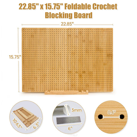 23.6" x 15.8" Granny Square Blocking Board Foldable, Bamboo Blocking Boards for Crochet Projects with Pegs, Blocking Boards for Crochet Projects, Gifts for Mothers, Grandmothers Iswabard