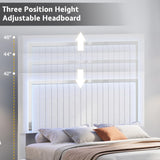 Jocisland Upholstered Platform King Size LED Bed Frame with 4 Storage Drawers, Adjustable Headboard, White Jocisland