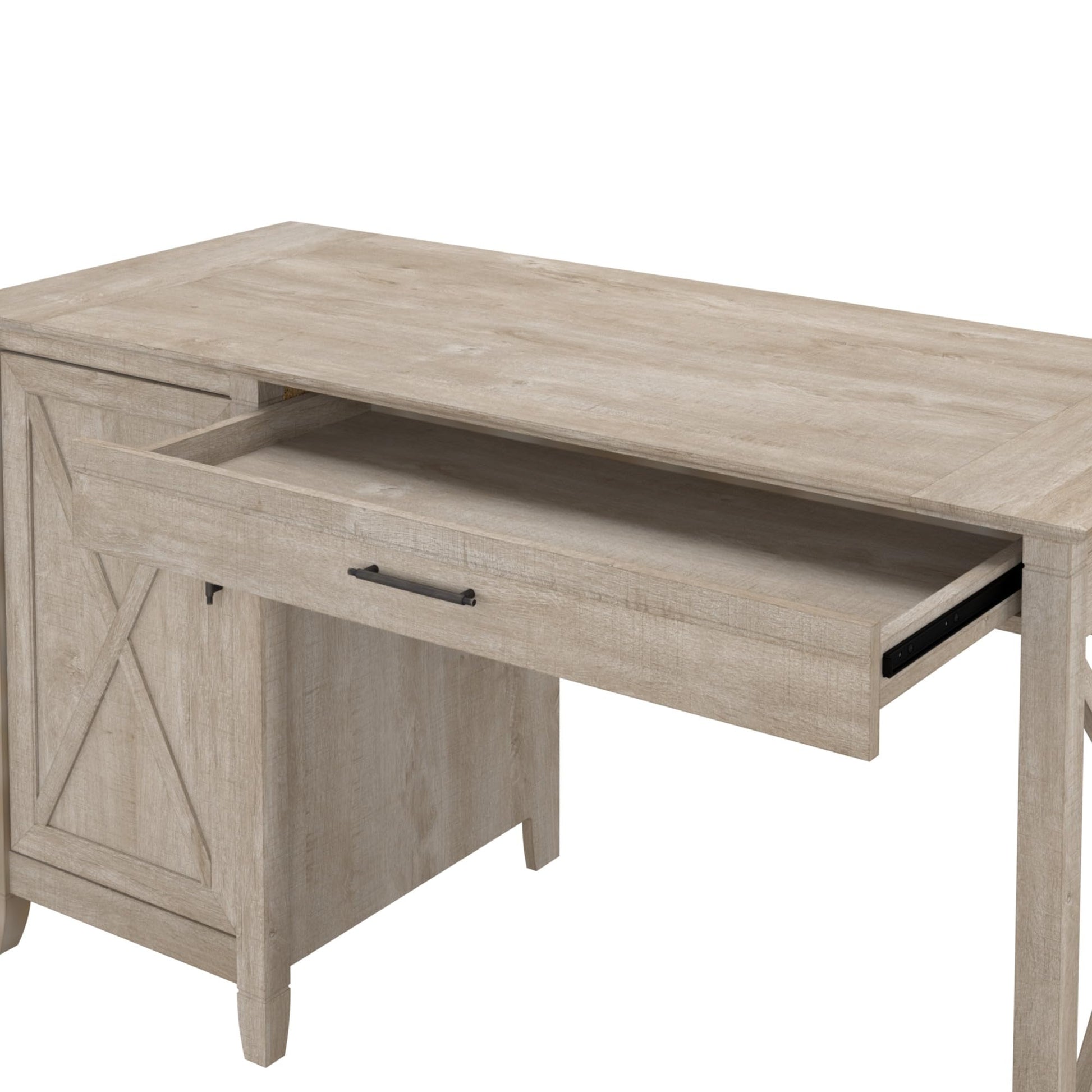 Bush Furniture Key West Computer Desk with Storage | Farmhouse PC Table for Home Office in Washed Gray | 54W x 24D - WoodArtSupply