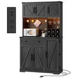 Dripex 71" Pantry Cabinet with Charging Station, Farmhouse Kitchen Pantry Storage Cabinet with Outlet & LED Light, Microwave Stand, Tall Kitchen Hutch with Storage for Living Room, Dining Room, Black Dripex