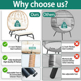 Nevsokio Double Wicker Outdoor Egg Chair,Lounge Chair with Ottoman,Oversized Patio Chair with Footrests,Cushions, Outdoor Indoor Rattan Chair (Webbing, White) Nevsokio