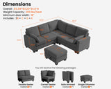 CHIC HOUSE Modular Sectional Couch| Corduroy L Shaped Sleeper Sofa, U-Shape Sofa Bed Convertible Chaise with Storage Ottoman for Living Room Modern Furniture (Dark Grey, 6 Seater L-Shaped) CHIC HOUSE