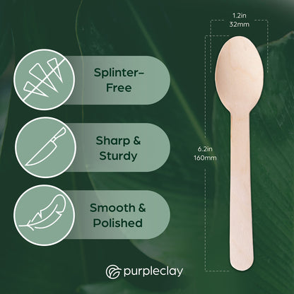 Wooden Disposable Spoons - 300 Piece Wood Compostable Spoons - Eco-Friendly Biodegradable Utensils for Party - Free From Plastic Cutlery Set - Disposable Cutlery for Eating - Compostable Utensils