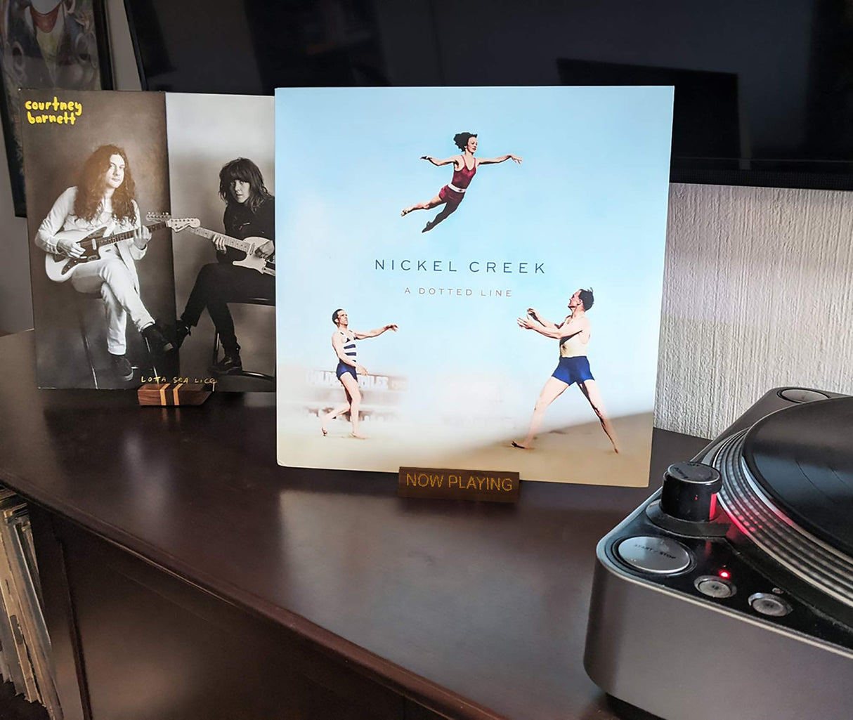 Now Playing Vinyl Record Stand | Vinyl Record Holder Display | Wood Records Storage Stands for Albums | Now Spinning Vinyl Accessories Rack Heather & Willow