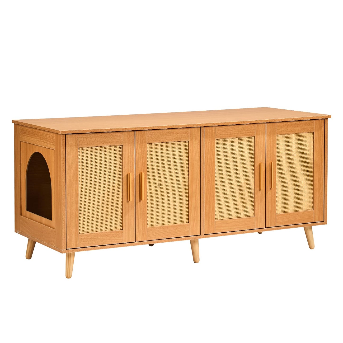 VEVOR Cat Litter Box Enclosure for 2 Cats, Litter Box Furniture Hidden with Rattan Decorated Doors, Wooden Cat Box Cabinet Fit Most of Litter Box, 47.2" L x 19.7" W x 21.7" H, Natural