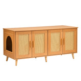VEVOR Cat Litter Box Enclosure for 2 Cats, Litter Box Furniture Hidden with Rattan Decorated Doors, Wooden Cat Box Cabinet Fit Most of Litter Box, 47.2" L x 19.7" W x 21.7" H, Natural VEVOR
