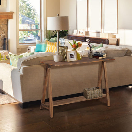iVilla Farmhouse Console Tables for Living Room, Solid Wood 2-Tier Sofa Table, Rustic Hallway Table for Entryway, Natural iVilla