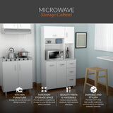 Inval, 71" H x 23.6" W x 17.1" D, White Kitchen Microwave Storage Cabinet with 3 Drawers, Kitchenette Standing Pantry Inval