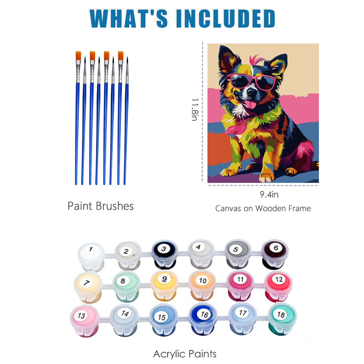 Ninonly Animal Paint by Numbers Kit for Adults Framed Canvas, Colored Dog Paint by Number Arts and Crafts Kits for Adults Beginner with Brushes, Acrylic Painting, 9 * 12 Inch Ninonly