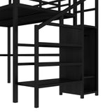 Bellemave Full Size Metal Loft Bed with L Shaped Desk and Wardrobe, Heavy Duty Loft Bed Frame with Storage Stairs, LED Loft Bed Frame with Charging Station & Safety Guard, Space Saving Loft Bed, Black Bellemave
