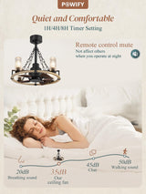 POWIFY 20 Inch Wagon Wheel Chandelier with Fan, Farmhouse Chandelier Fan with Remote, Quiet Reversible Motor, Dual Finish Blades, Black Rustic Ceiling Fan for Bedroom Dining Room Living Room Kitchen POWIFY