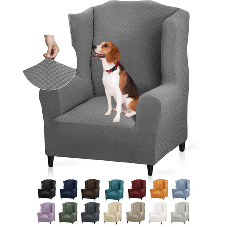 YEMYHOM 1 Piece Stretch Wingback Chair Slipcover Latest Jacquard Design Wing Chair Cover Non Slip Furniture Protector with Foam Rods for Living Room (Wing Chair, Light Gray) YEMYHOM