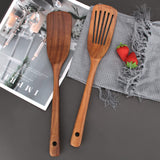 2 Pcs Acacia Wood Spatula Set Non Stick Cooking Utensils Slotted Turner Flat Wooden Kitchen Wok Spatula for Mixing Frying Fish Spatula Egg Flipper Turner Kitchen Utensil Pancake Spatula for Cooking Ayiaren