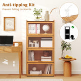 Giantex 4-Tier Bookcase with Clear Doors, 55" Bamboo Bookshelf with Flip-up Acrylic Doors, Freestanding Cube Storage Organizer with Shelves, Wooden Display Cabinet for Living Room, Study (Natural) Giantex