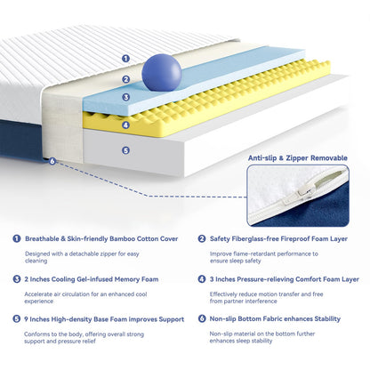 HEMERA Queen Mattress, 14 Inch Green Tea Cooling Gel Memory Foam Mattress Queen, Bed Mattress in a Box CertiPUR-US Certified, Supportive & Fiberglass Free, Washable Cover, Medium Firm, 80"*60"