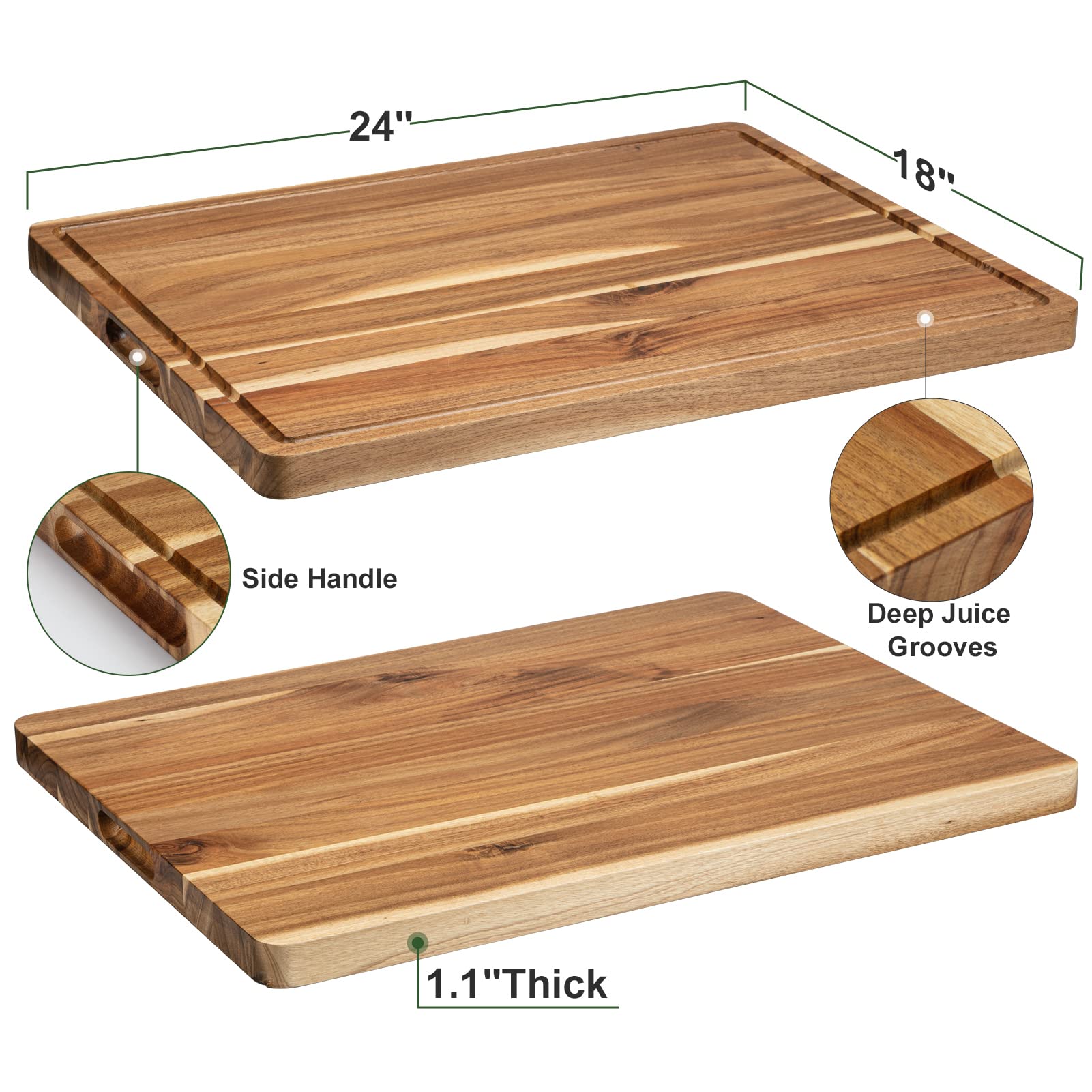 Extra Large Acacia Wood Cutting Board for Kitchen, 24 x 18 Inch Large Butcher Block Chopping Board with Juice Groove, Thick Wood Cutting Boards - WoodArtSupply