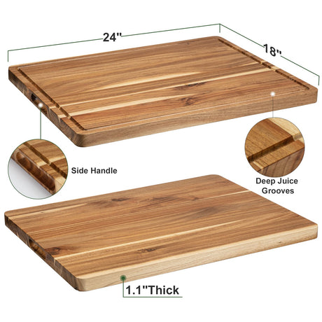 Extra Large Acacia Wood Cutting Board for Kitchen, 24 x 18 Inch Large Butcher Block Chopping Board with Juice Groove, Thick Wood Cutting Boards Fashionwu