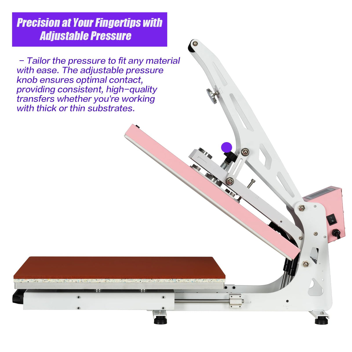 Heat Press Machine for T-Shirts: 16x24 Auto Open Semi-Automatic Sublimation Heat Press with Slide-Out Base, Clamshell Design, 110V, 2000W, for Ceramics, Bags, Cushion and More (Pink) WUMSTOT