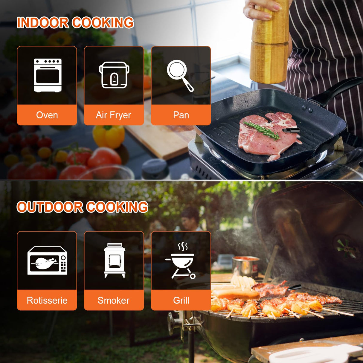 Wireless Meat Thermometer – Digital Cooking Thermometer with Wireless Probe – 500Ft Remote Range Food Thermometer – with iOS & Android Read App -Preprogrammed Temperatures for BBQ, Oven, Grill Dewjom