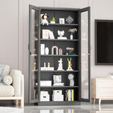 VINGLI Lockable Display Cabinet with Glass Doors & 5 Adjustable Shelves, 71" Tall Black Metal Storage Cabinet, Curio Cabinet Bookshelf Bookcase Liquor Cabinet for Home Office Living Room Pantry Garage VINGLI