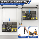 GADFISH Garage Ceiling Lift Storage Rack, Easy Lifting 85" Height Overhead Garage Storage Rack for Space Saving with Safety Lock, Suitable for 16"/24" Ceiling, 350LBS Capacity GADFISH