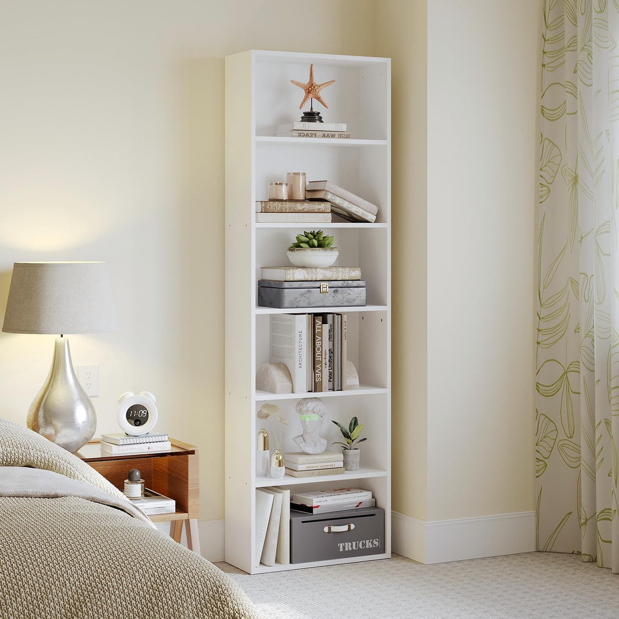 MXV Bookshelf Set of 2, 6 Tier Bookcase, Book Shelf Open Storage Organization, Floor Standing Display Bookshelves and Office Storage Stand for Living Room, Home Office, Dinning Room, White MXV